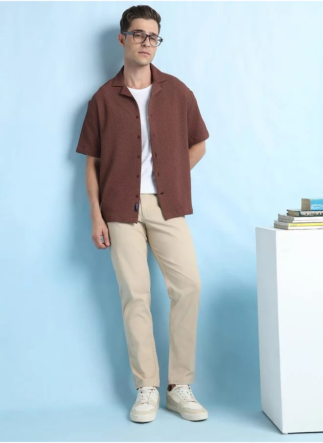 Dennis Lingo Classic Beige Straight Fit Chinos for Men with a minimalistic design, a front coin pocket, and a high-quality cotton-lycra fabric for all-day comfort.