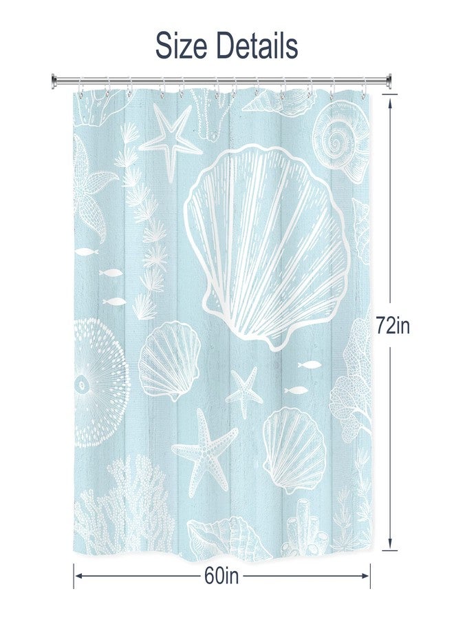 AMBZEK Seashell Nautical Coastal Shower Curtain 60Wx72L Inch Beach Ocean Coral Starfish Themed Wooden Rustic Sea Vintage Farmhouse Fabric Waterproof Polyester Bathroom Decor Set with 12 Pack Hooks - Image 5