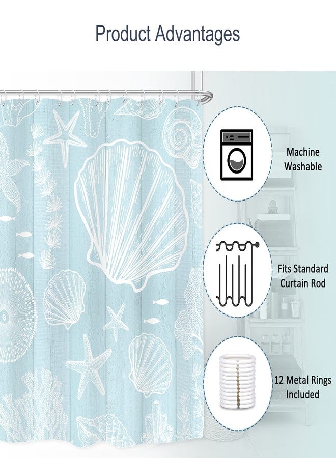 AMBZEK Seashell Nautical Coastal Shower Curtain 60Wx72L Inch Beach Ocean Coral Starfish Themed Wooden Rustic Sea Vintage Farmhouse Fabric Waterproof Polyester Bathroom Decor Set with 12 Pack Hooks - Image 3