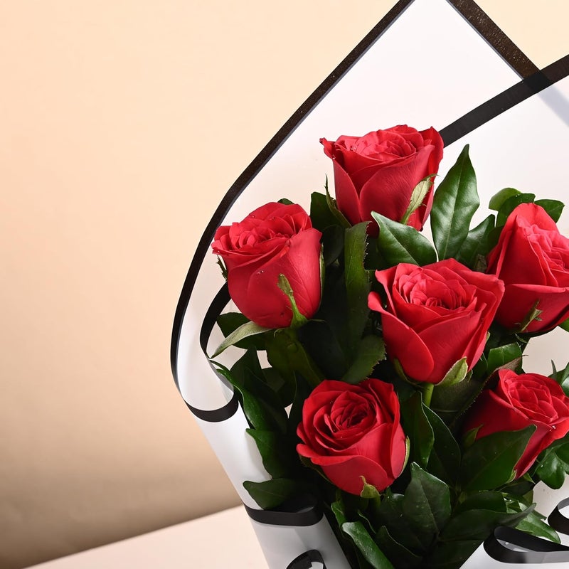 Floweraura FlowerAura Fresh Live Flower Bouquet of 6 Red Roses In Premium Packing For Birthday Gift Anniversary Gift Wedding Gift Congratulations Gift Gift For Special Occasions Same Day Delivery  - Image 4