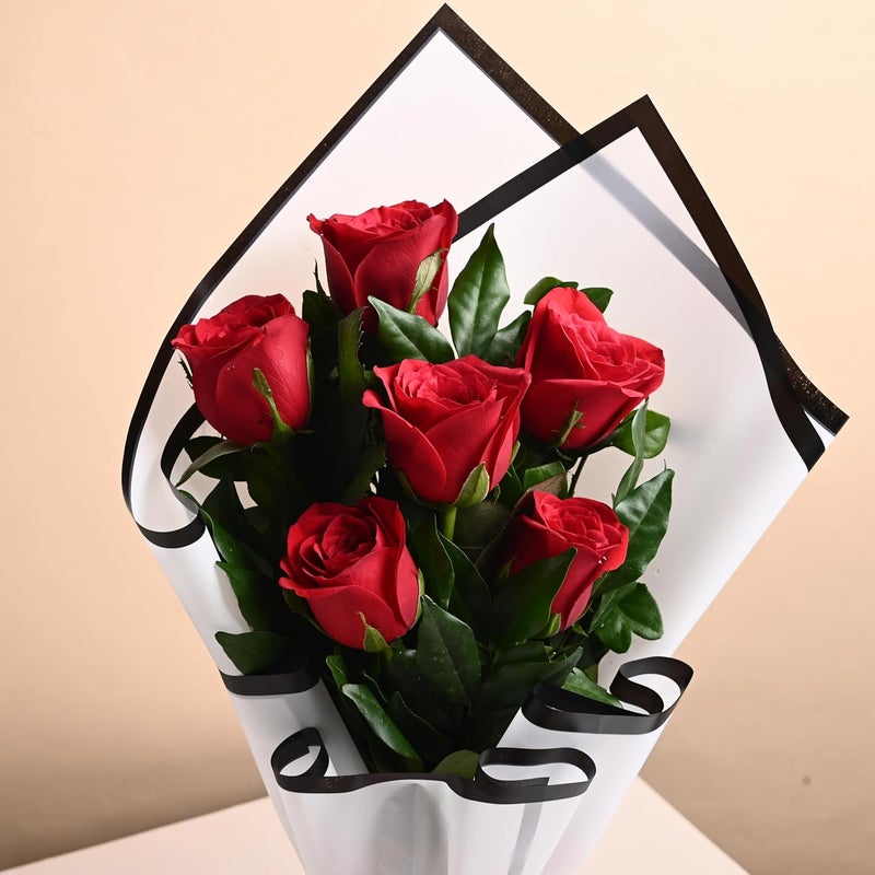 Floweraura FlowerAura Fresh Live Flower Bouquet of 6 Red Roses In Premium Packing For Birthday Gift Anniversary Gift Wedding Gift Congratulations Gift Gift For Special Occasions Same Day Delivery  - Image 3