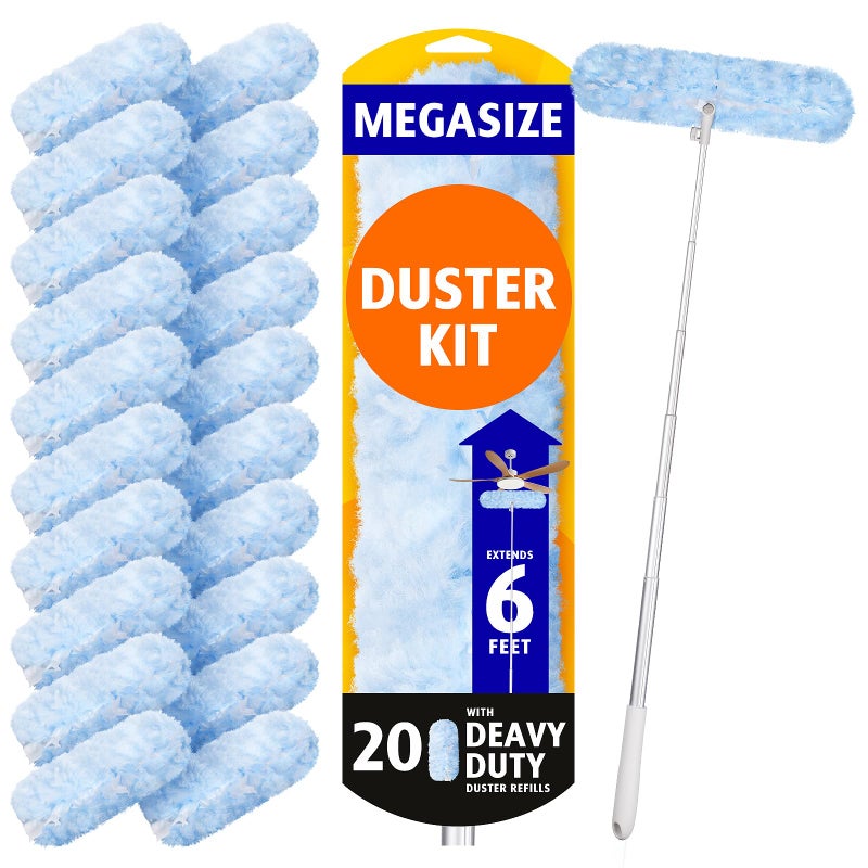 AIR U+ 6 ft Extendable Duster Handle with 20 Refills, Compatible with Swiffer, Disposable Microfiber Dusting Pads for Home Cleaning, Ceiling, Fan, Window, Hard-to-Reach Areas - Image 1