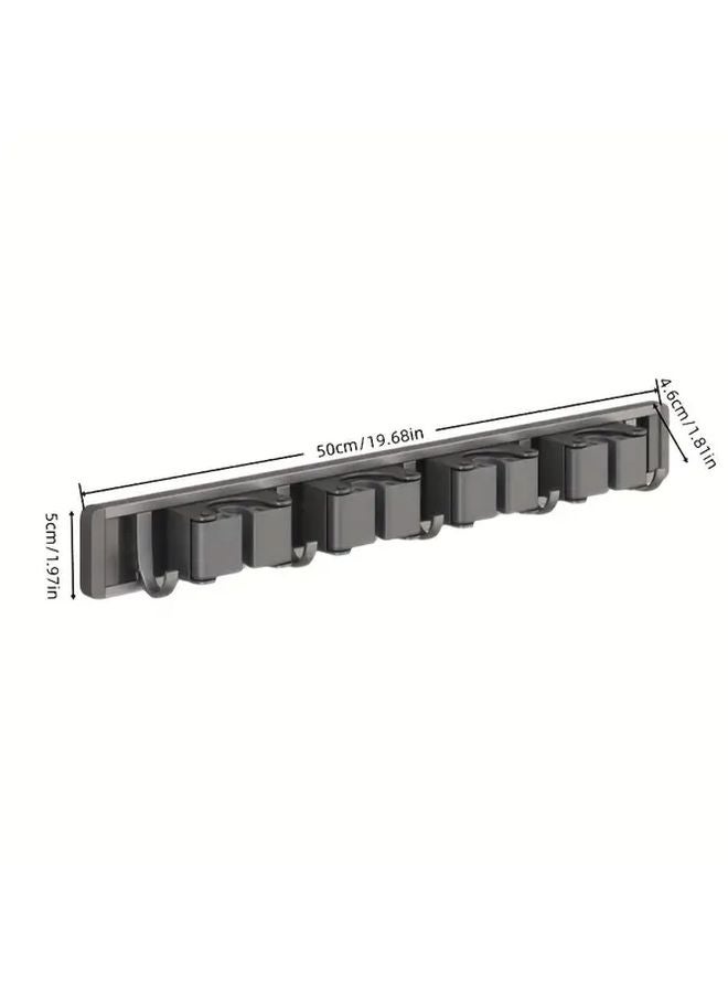 Grey Wall Mounted Mop Holder No Drill Installation Heavy Duty Aluminum Storage Rack - Image 4