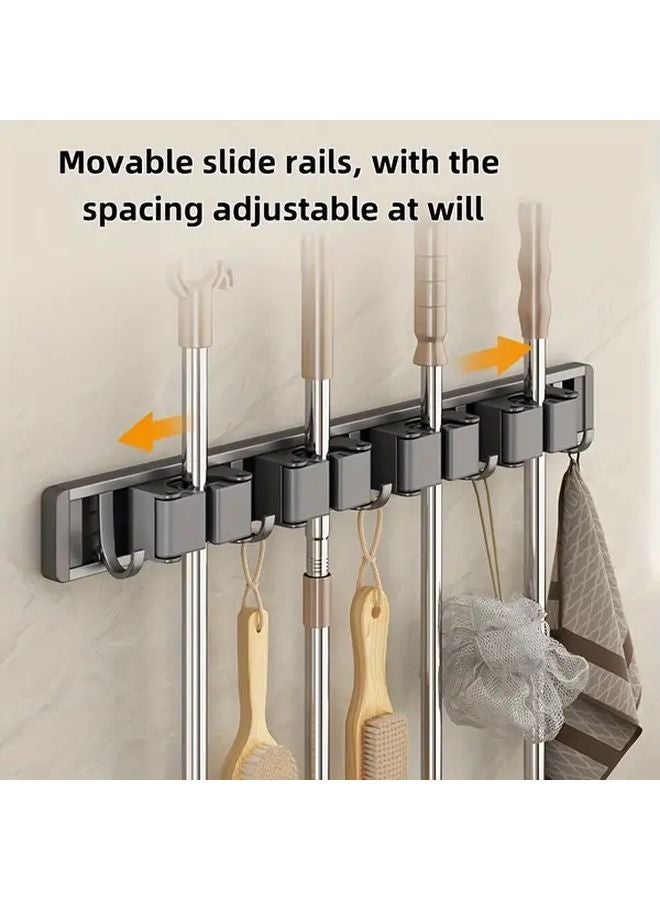 Grey Wall Mounted Mop Holder No Drill Installation Heavy Duty Aluminum Storage Rack - Image 3