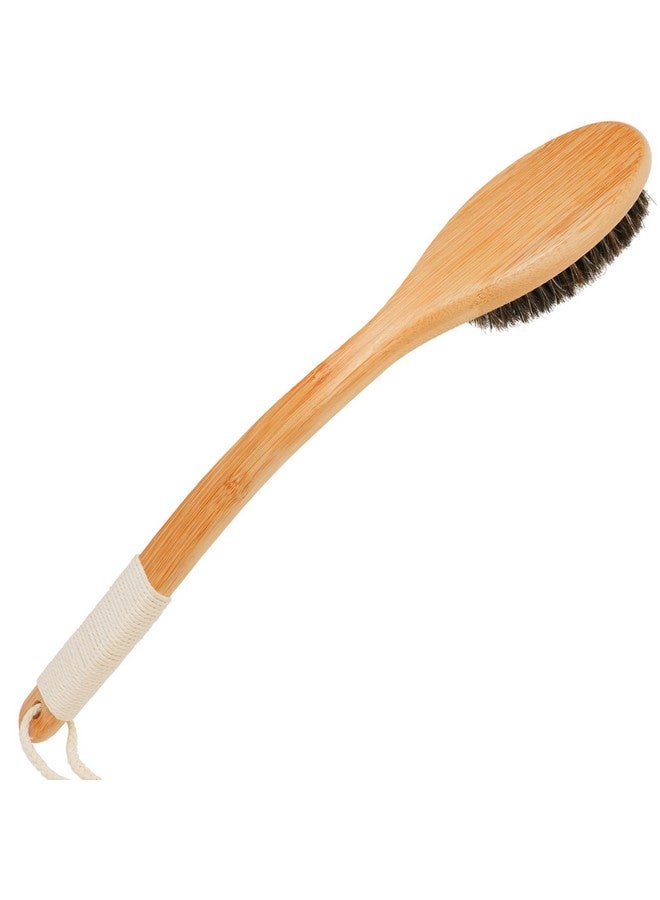 OWIIZI Horsehair Bath Brush Bamboo Curved Long Handle Antiskid Body Brush For Exfoliating, Natural Mane Shower Scrubber For Back Use Wet Or Dry,Back Scrub Deep Cleanse-17.9Inches - Image 1
