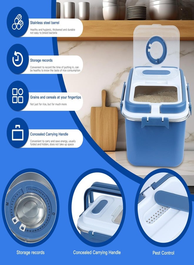 PENCK 20 lb Airtight Rice Storage Container Stainless Steel Flour Sugar Dispenser Food Box Holder Grain Cereal Bin with Measuring Cup for Kitchen Pantry Countertop, Blue - Image 4