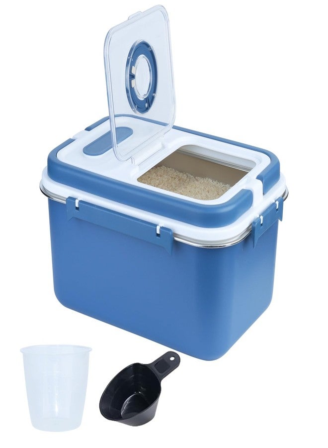 PENCK 20 lb Airtight Rice Storage Container Stainless Steel Flour Sugar Dispenser Food Box Holder Grain Cereal Bin with Measuring Cup for Kitchen Pantry Countertop, Blue - Image 1
