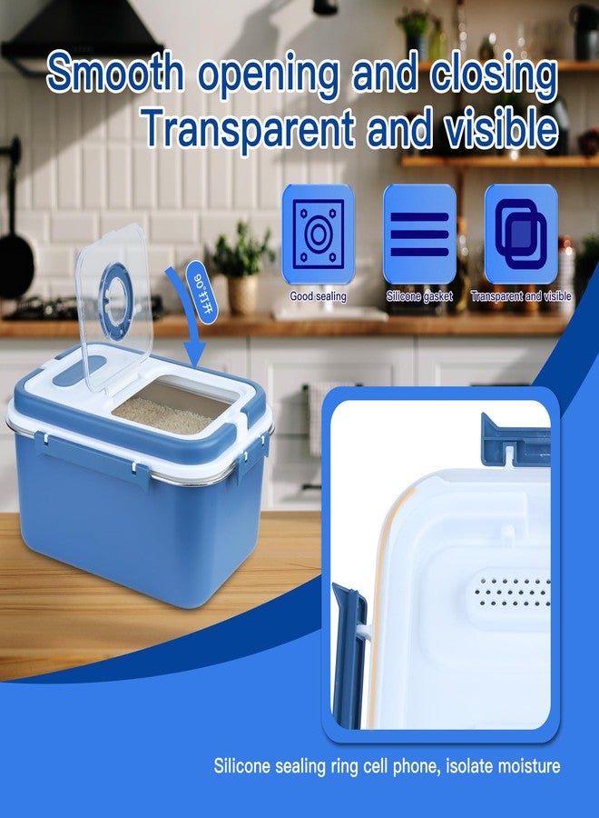 PENCK 20 lb Airtight Rice Storage Container Stainless Steel Flour Sugar Dispenser Food Box Holder Grain Cereal Bin with Measuring Cup for Kitchen Pantry Countertop, Blue - Image 5