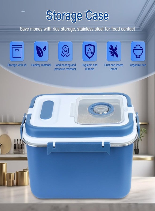 PENCK 20 lb Airtight Rice Storage Container Stainless Steel Flour Sugar Dispenser Food Box Holder Grain Cereal Bin with Measuring Cup for Kitchen Pantry Countertop, Blue - Image 3