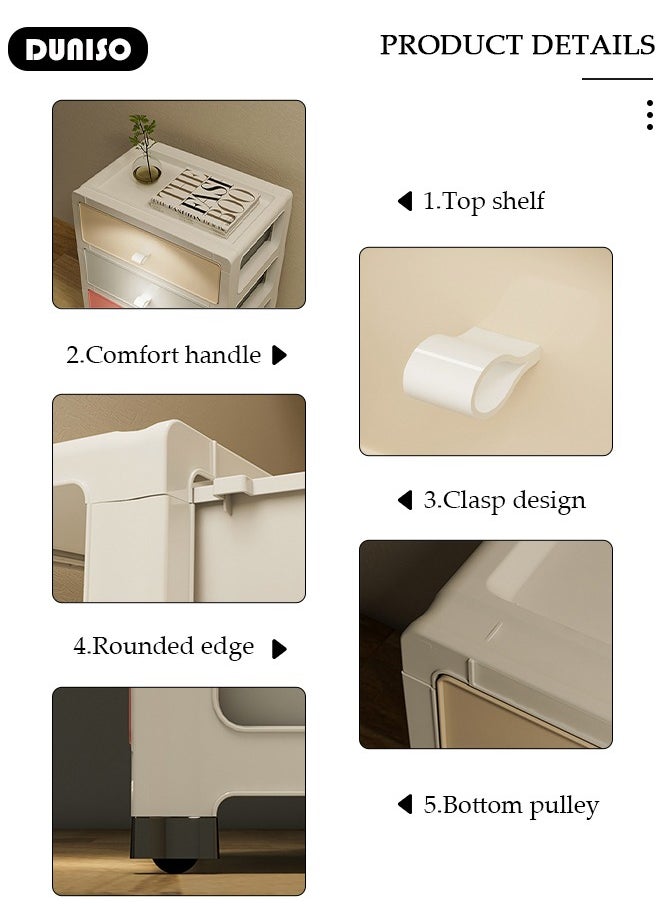 DUNISO Drawer Storage Cabinet Organizer,Storage Cabinet Drawer Plastic Containers Box  with 4 Wheels，Multi-Color 5-Tier Drawers 35CM Wide Cabinet Drawer Multipurpose Mix Drawers for Kitchen, Bathroom, Bedroom, Office  - Image 4
