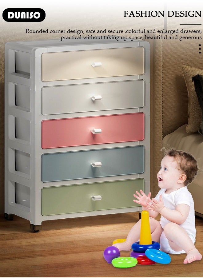 DUNISO Drawer Storage Cabinet Organizer,Storage Cabinet Drawer Plastic Containers Box  with 4 Wheels，Multi-Color 5-Tier Drawers 35CM Wide Cabinet Drawer Multipurpose Mix Drawers for Kitchen, Bathroom, Bedroom, Office  - Image 3
