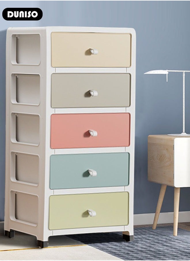 DUNISO Drawer Storage Cabinet Organizer,Storage Cabinet Drawer Plastic Containers Box  with 4 Wheels，Multi-Color 5-Tier Drawers 35CM Wide Cabinet Drawer Multipurpose Mix Drawers for Kitchen, Bathroom, Bedroom, Office  - Image 5