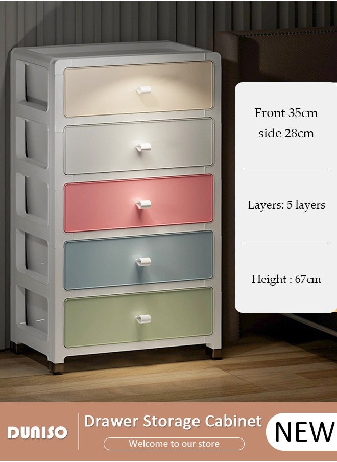 DUNISO Drawer Storage Cabinet Organizer,Storage Cabinet Drawer Plastic Containers Box  with 4 Wheels，Multi-Color 5-Tier Drawers 35CM Wide Cabinet Drawer Multipurpose Mix Drawers for Kitchen, Bathroom, Bedroom, Office  - Image 1