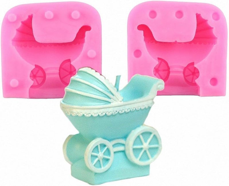 RKPM HOMES RKPM HOMES Baby Stroller Chocolate Fondant Mold I 3D Baby Pram Carriage Silicone Cupcake Mould I for DIY Handmade Sugarcraft Cake Dcor Polymer Clay Candy Gummy Cookies Muffin Resin Wax Making Small  - Image 1