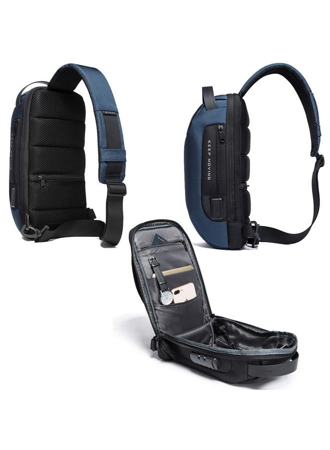 BANGE Unisex Multifunctional Anti-thief Polyester Sling Bag with USB Charging (Blue) - Image 3