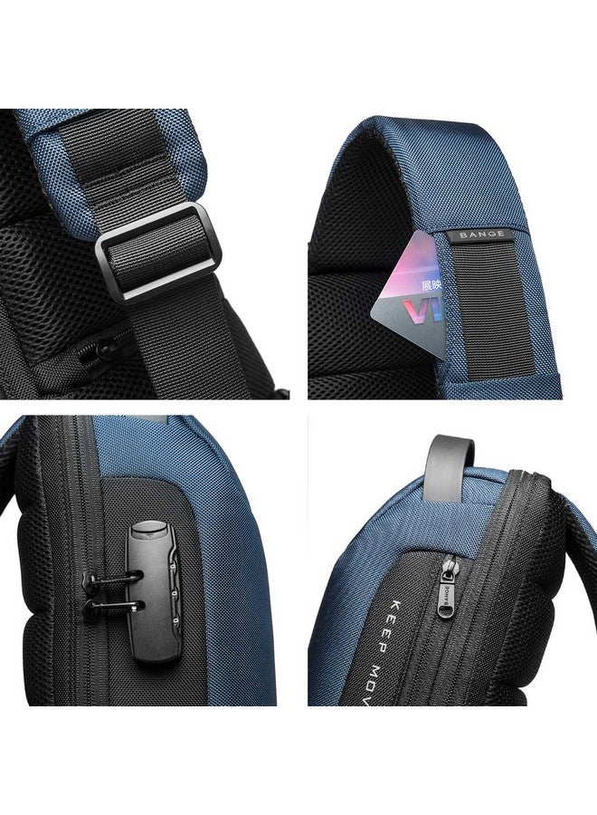 BANGE Unisex Multifunctional Anti-thief Polyester Sling Bag with USB Charging (Blue) - Image 4