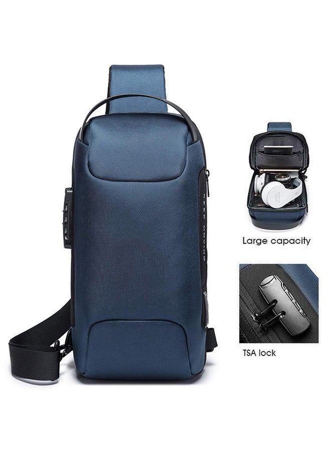 BANGE Unisex Multifunctional Anti-thief Polyester Sling Bag with USB Charging (Blue) - Image 2