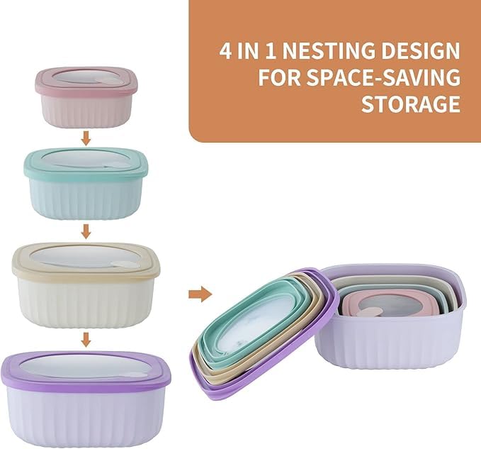 AMPLIN Leakproof Food Storage Container with Lids Plastic Fresh Storage Bowl Set of 4 BPAfree Meal Prep Contaienrs for Microwave Freezer Dishwasher Safe Food Storage - Image 3