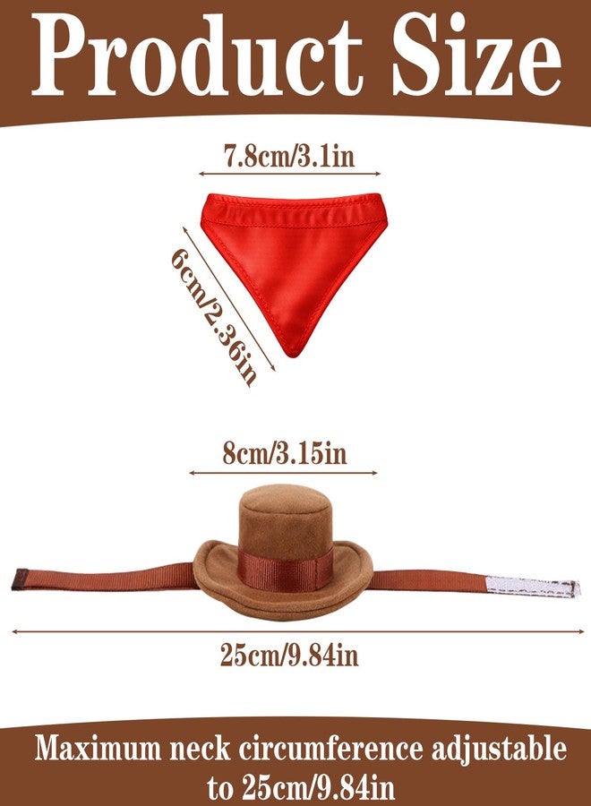 Yolev 2Pcs Bearded Dragon Hat and Bandana Set Adjustable Lizard Cowboy Hat and Red Bandana Scarf Bearded Dragon Outfits Halloween Costume Photo Props for Small Animal Reptile Lizard Gecko Outfits (Brown) - Image 3