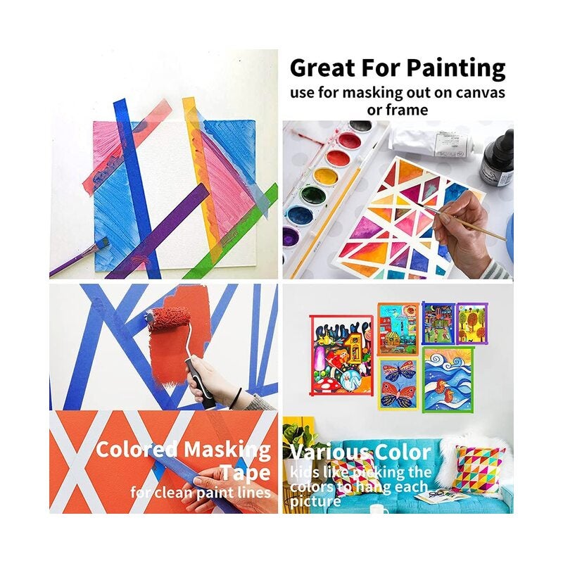 Colored Masking Tape, Color Painters Tape, 9 Rolls 1 inch Wide x 14 Yards Each, Colorful Paper Tapes Colors for Labeling Packing, Painter Tape Variety Pack, Craft Tape - Image 4