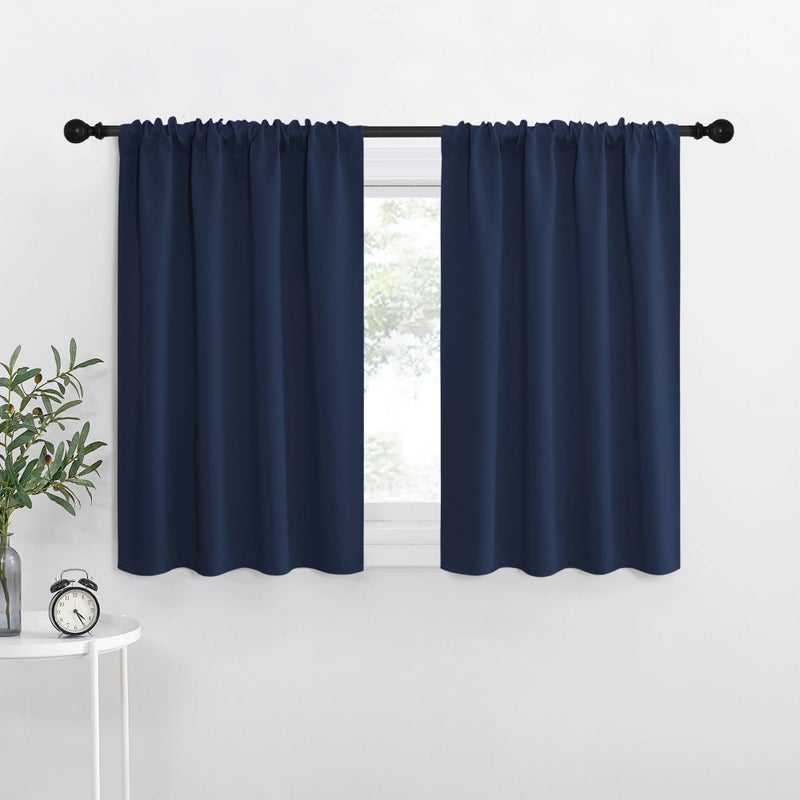 NICETOWN RV Blackout Curtains for Camper Windows  Kitchen Curtains  Short Blackout Curtains & Drapes  Thermal Insulated Rod Pocket Window Treatment Draperies for Nursery (Navy  34"" x 36""  Set of 2) - Image 1