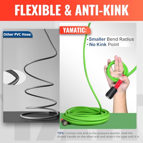 YAMATIC Pressure Washer Hose 50FT - 1/4 3200PSI - Super Flexible, Kink-Resistant, No Leak M22 Brass Thread for Electric & Gas Pressure Washers, Green - Image 2