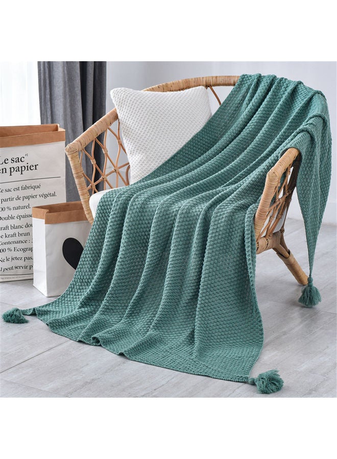 Tassel Design Warm Blanket Polyester Turquoise 130x170cm - Image 2
