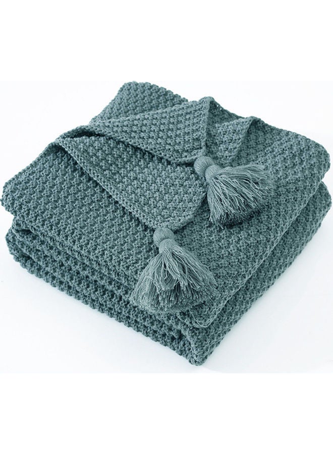 Tassel Design Warm Blanket Polyester Turquoise 130x170cm - Image 1