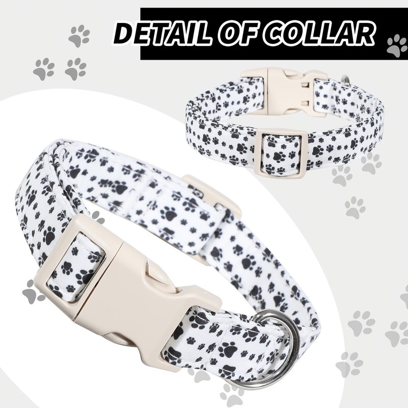 Adjustable Dog Collar Size S Colorful Paw Print Design Polyester Pet Collar - Image 1