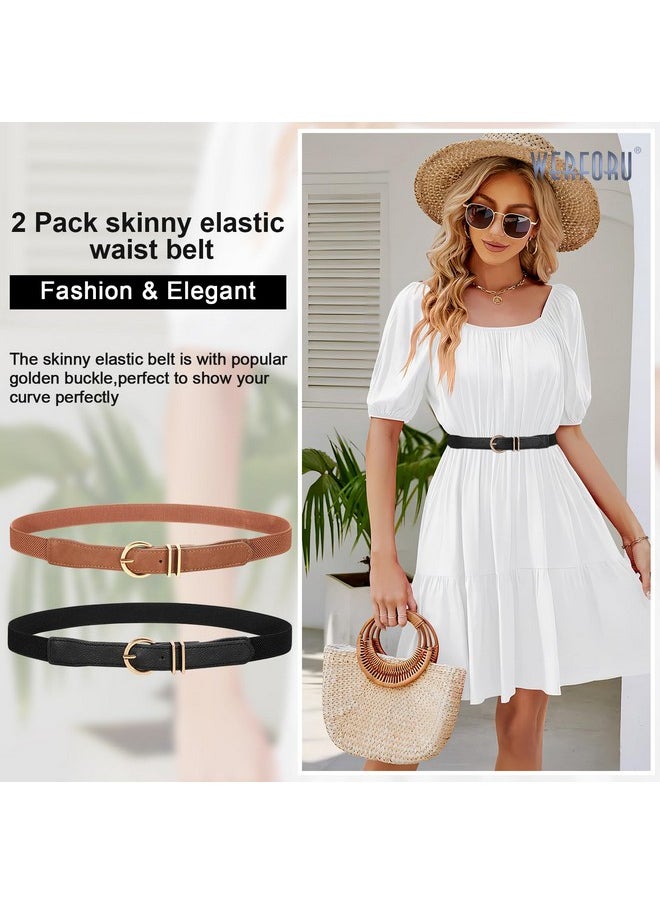 Werforu - 2 Pack Women Elastic Waist Belt Gold Buckle Beltblack+Brownfit Waist Size 27"30" - Image 1