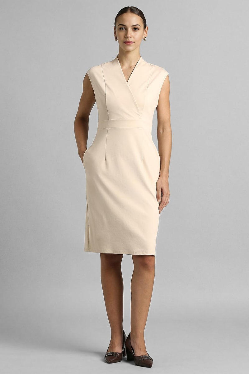 Van Heusen Women's Cotton Blend Modern Above The Knee Dress (VWDRCRGFF93495_Beige - Image 2
