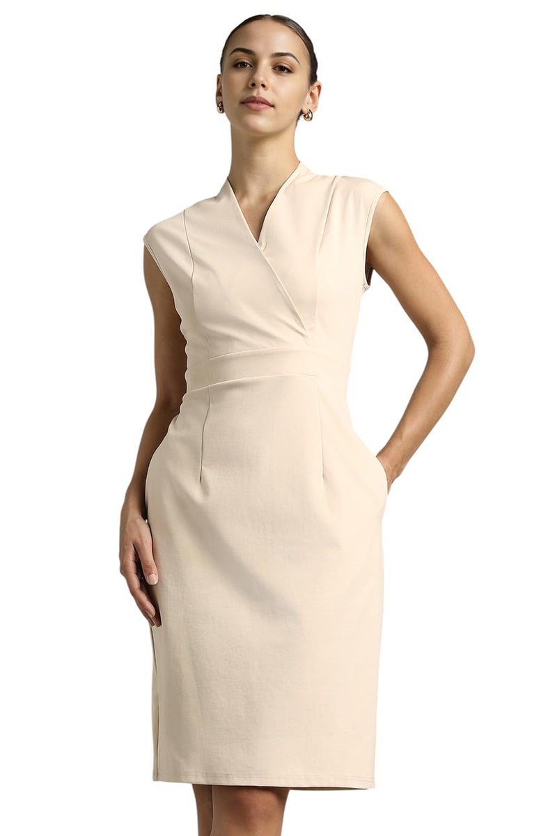 Van Heusen Women's Cotton Blend Modern Above The Knee Dress (VWDRCRGFF93495_Beige - Image 1