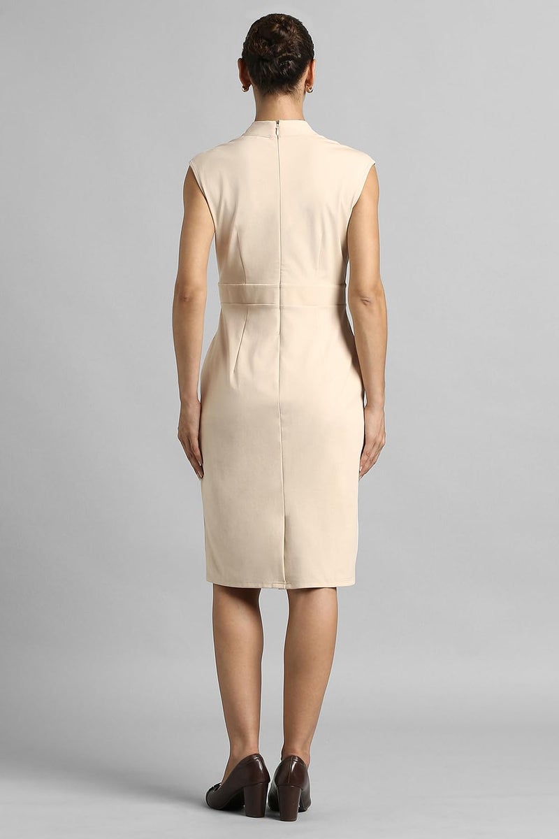 Van Heusen Women's Cotton Blend Modern Above The Knee Dress (VWDRCRGFF93495_Beige - Image 3