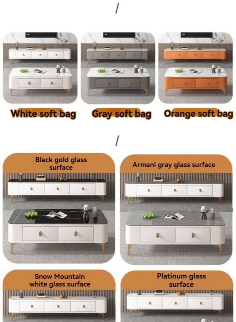 Light Luxury Glass Tea Table Simple Small Family Living Room Modern Square Storage Tea Table Soft Bag TV Cabinet Combination  - Image 2