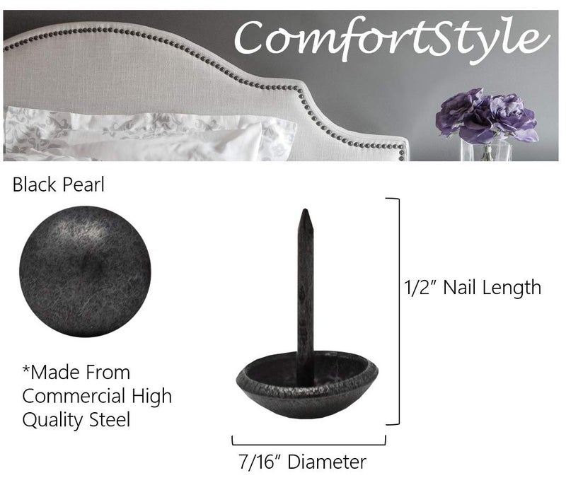 ComfortStyle Premium Upholstery Tacks, Nailhead Decorative Trim for Furniture, 7/16-inch Diameter (200, Black Pearl) - Image 2
