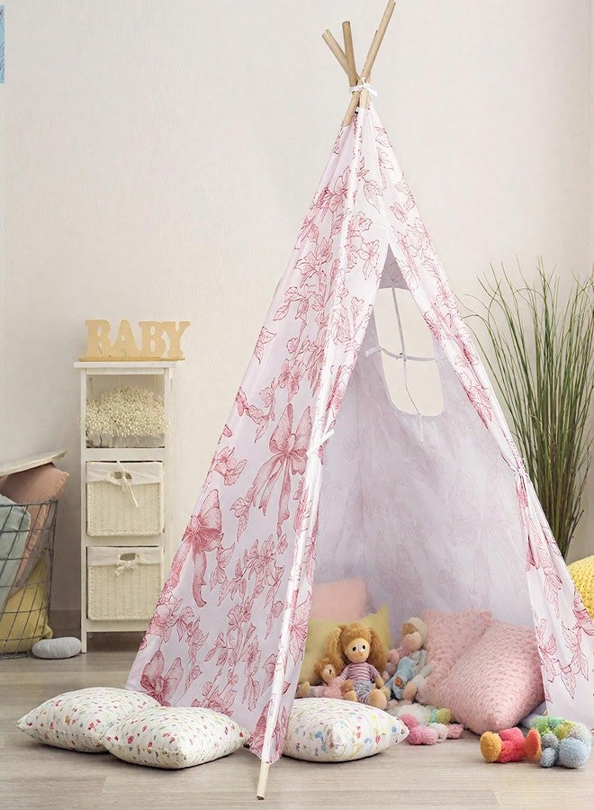Silipull Pink Bow Teepee Tent & Kids Princess Playhouse Foldable Coquette Play Tent Portable & Foldable Toddler Bed, Children Play Indoor Outdoor Dome Teepee Playhouse - Image 3
