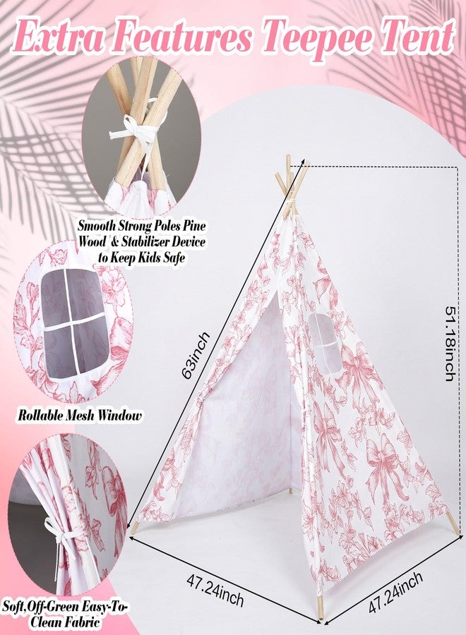 Silipull Pink Bow Teepee Tent & Kids Princess Playhouse Foldable Coquette Play Tent Portable & Foldable Toddler Bed, Children Play Indoor Outdoor Dome Teepee Playhouse - Image 2