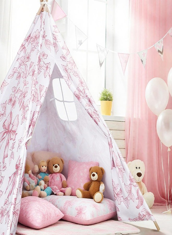 Silipull Pink Bow Teepee Tent & Kids Princess Playhouse Foldable Coquette Play Tent Portable & Foldable Toddler Bed, Children Play Indoor Outdoor Dome Teepee Playhouse - Image 4
