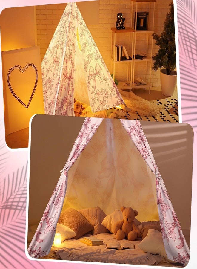 Silipull Pink Bow Teepee Tent & Kids Princess Playhouse Foldable Coquette Play Tent Portable & Foldable Toddler Bed, Children Play Indoor Outdoor Dome Teepee Playhouse - Image 5