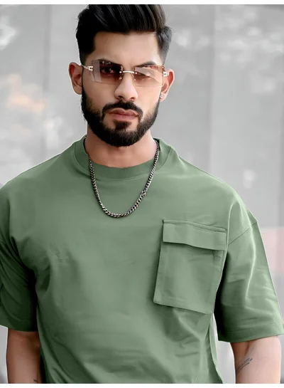 Maniac Mens Solid Polo Neck 3/4th Sleeve Hunter Green Cotton T-Shirt