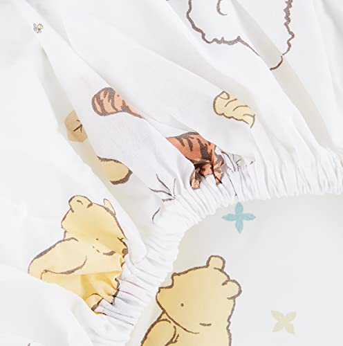 Disney Winnie The Pooh Classic Pooh 100 Cotton Fitted Crib Sheet in Ivory Butter Aqua and Orange - Image 3