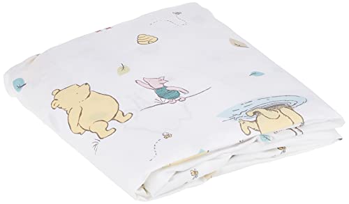 Disney Winnie The Pooh Classic Pooh 100 Cotton Fitted Crib Sheet in Ivory Butter Aqua and Orange - Image 1