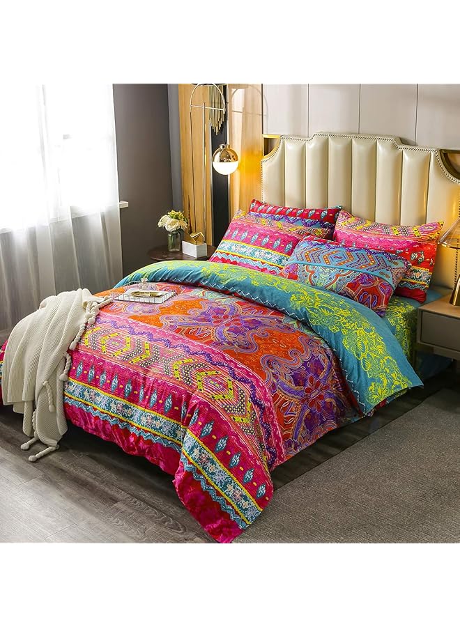 إيروريكس طقم غطاء لحاف بوهيمي مكون من قطعتين، طقم أغطية سرير على الطراز الغريب، طقم أغطية سرير بوهو مقاوم للبهتان، غطاء لحاف من الألياف الدقيقة بطباعة نمط مقاس مزدوج واحد - Image 1