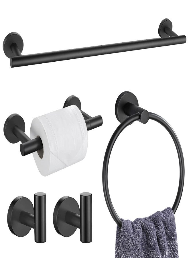 soaez 5 Pieces Matte Black Round Towel Bar Set Bathroom Hardware Accessories Set Upgraded Toilet Paper Holder Towel Racks Set for Bathroom Stainless Steel Wall Mounted 23.6 in - Image 1