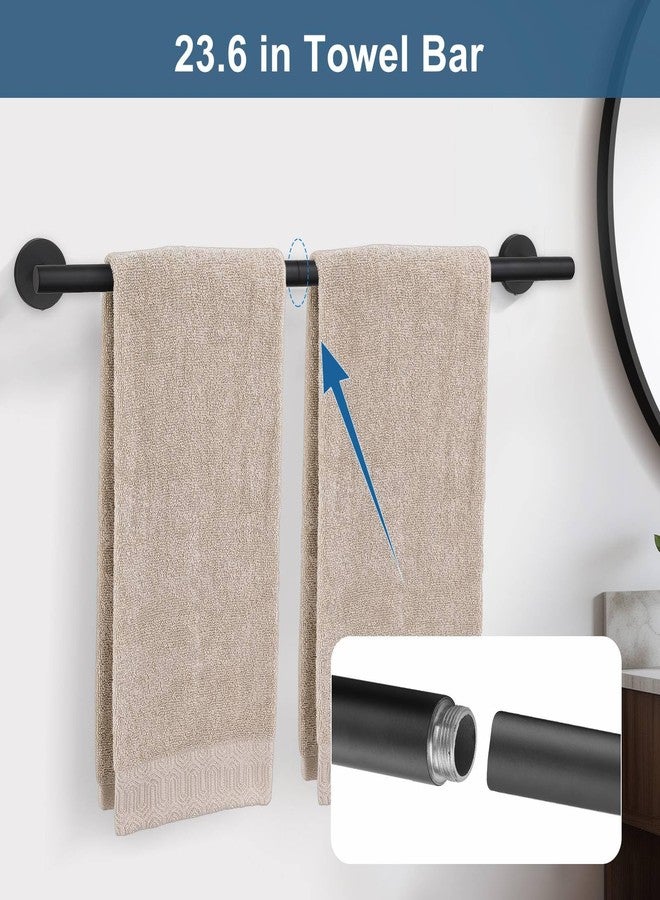 soaez 5 Pieces Matte Black Round Towel Bar Set Bathroom Hardware Accessories Set Upgraded Toilet Paper Holder Towel Racks Set for Bathroom Stainless Steel Wall Mounted 23.6 in - Image 2