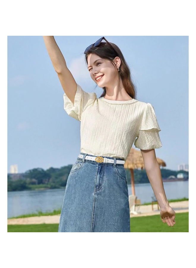Aurolran Women's Fashion Classic Metal Buckle Leather Belt with Jeans Dress - Image 5