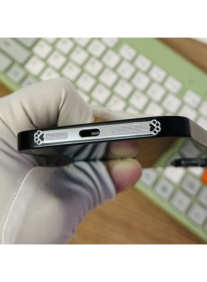 Suitable For Apple Mobile Phone Speaker Dust Net 15 Speaker Dust Sticker Metal Plating 16 Charging Port Protection Sticker 14-Specifications:Arc Style-silver-common To All Apple 12/13/14/15/16  - Image 4