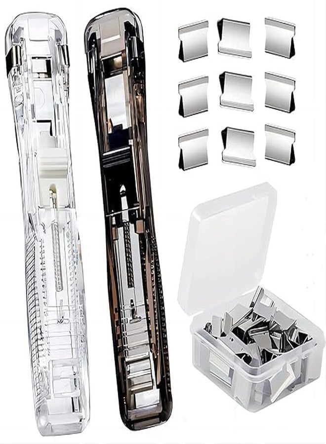 PTSCS Portable Handheld Paper Clam Clip Dispenser with 100 Stainless Steel Metal Refill Clips, Set Binder Clips Paper Clamps for Desk Document Office Home School [2 pcs Stapler+100 Clips ] - Image 1