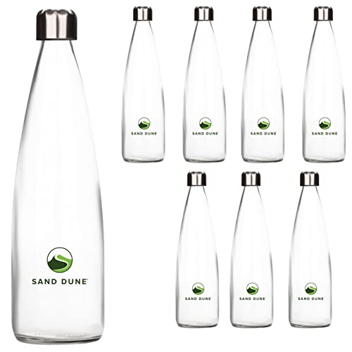 SAND DUNE Set of 8, 500 ml Each ROPP Glass water bottle, with Leak-Proof Airtight Stainless-Steel Lid for Water, Smoothie, Juices - Reusable Travel Glass Drinking Fridge Bottles - Image 1