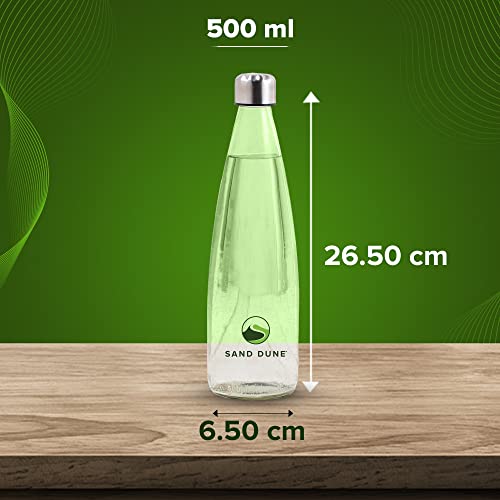 SAND DUNE Set of 8, 500 ml Each ROPP Glass water bottle, with Leak-Proof Airtight Stainless-Steel Lid for Water, Smoothie, Juices - Reusable Travel Glass Drinking Fridge Bottles - Image 5